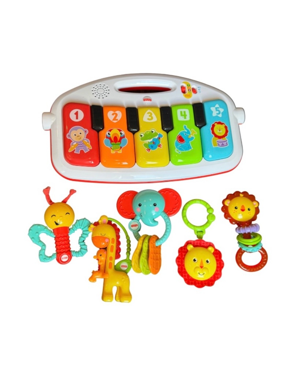 Fisher Price Deluxe Piano and Baby Rattles Teethers Toy Lot